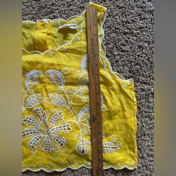 Christian Siriano Yellow Eyelet Linen Blend Embroidered Tank Top | Size S - Picture 6 of 6